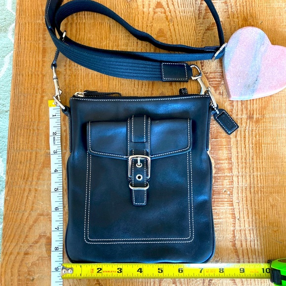 Coach Handbags - EUC Coach Black Leather Crossbody, Buckle, Zipper with Canvas Strap